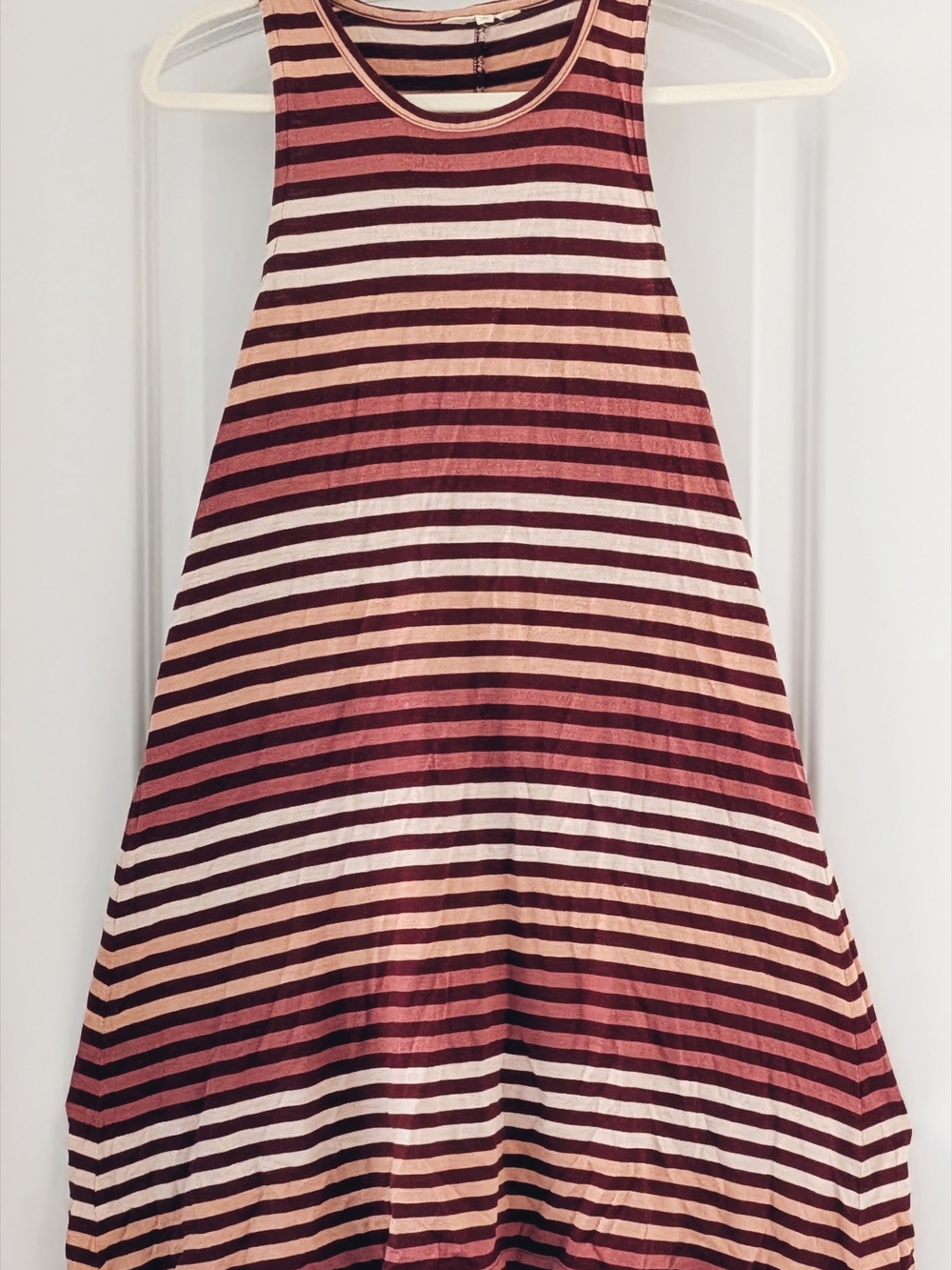 Madewell Striped Sleeveless A-Line Dress in Burgundy, Blush, and Cream